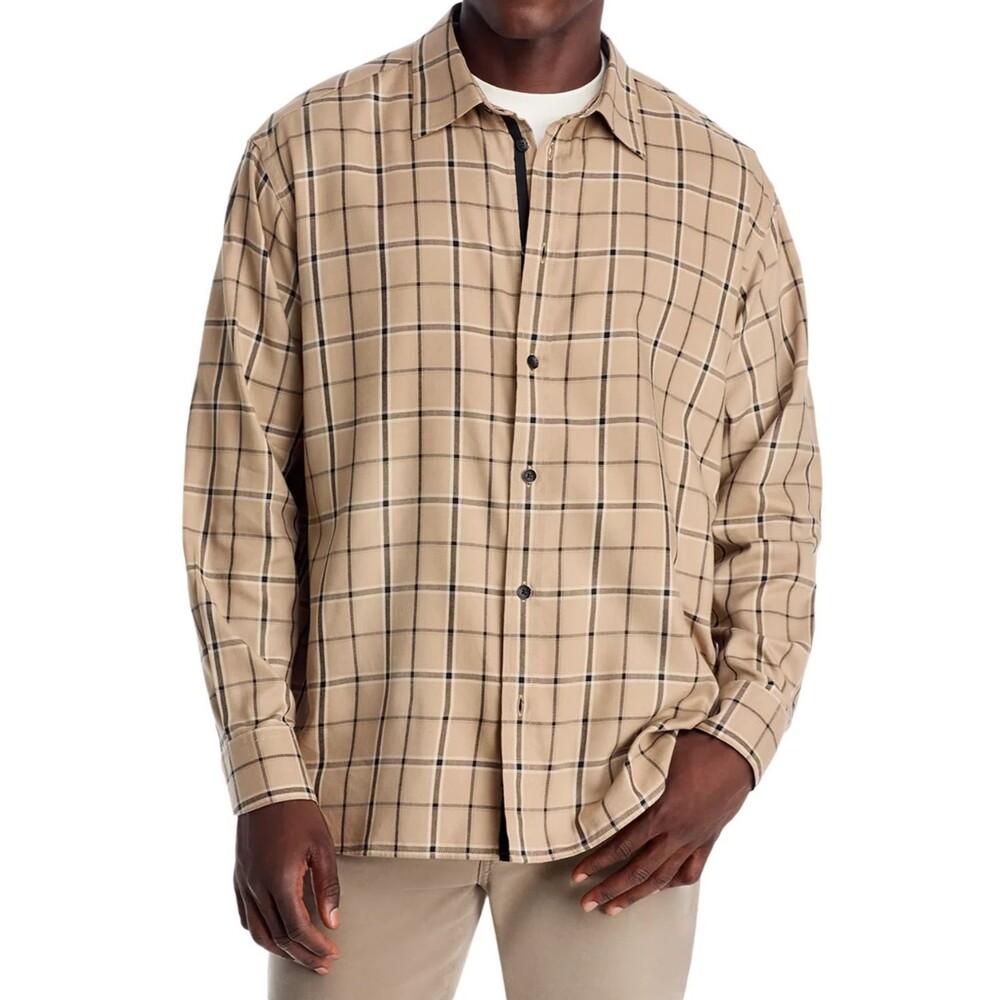 RAG & BONE Shirt Mens Medium Tan Plaid Oversized Lightweight MATTHEW $258